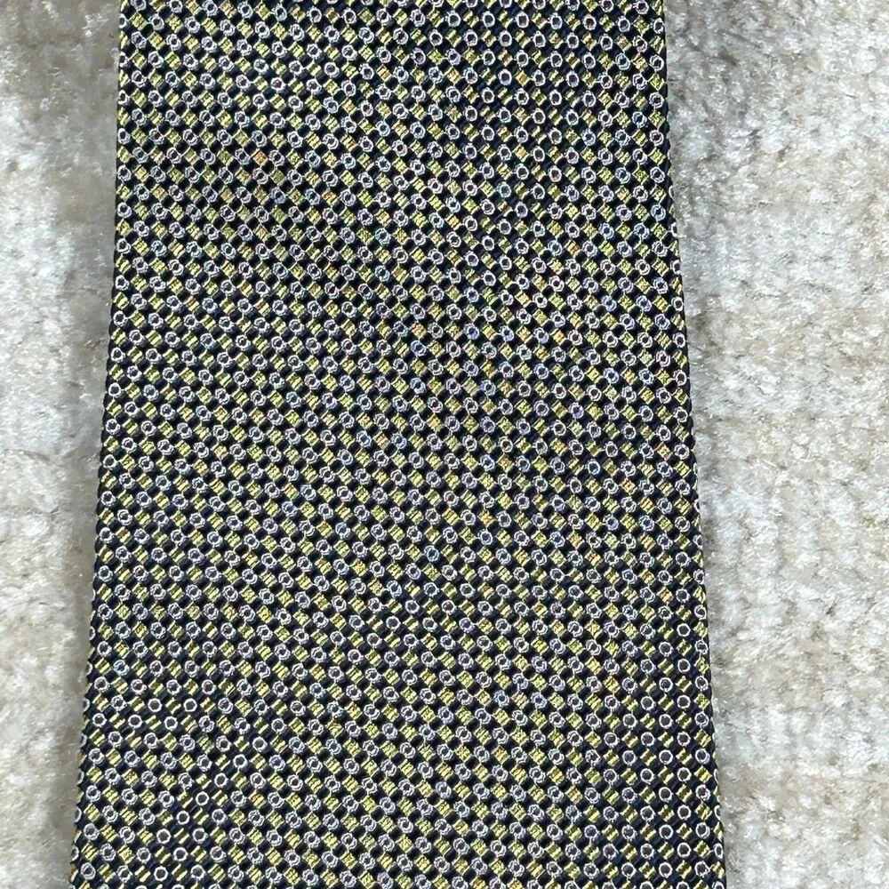 Ralph Lauren LRL Tie Mens Navy Gold Geometric Silk Classic RL Hand Finished